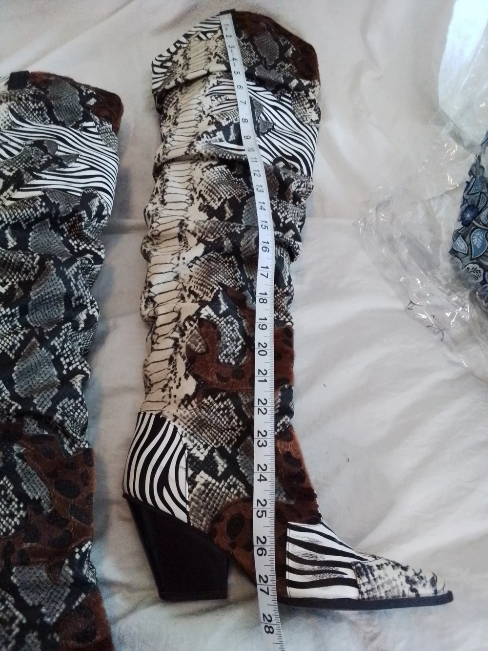 Over-the-Knee Mixed-Animal Print Boots - Black, White & Brown